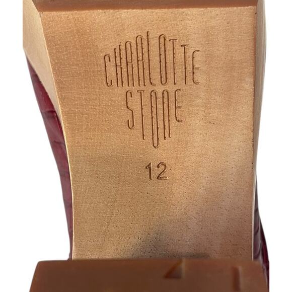 Charlotte Stone Bonnie Red Clogs Mules Square Toe Adjustable Wooden Heel Size 12 - Picture 3 of 10